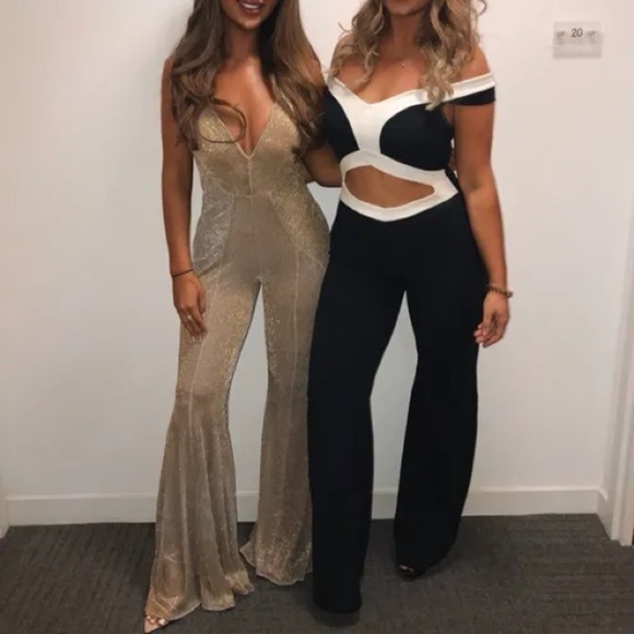 House of CB 'Fallon' champagne lurex kick flare jumpsuit - Picture 6 of 9